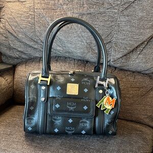 MCM Visetos Black Boston Bag and Logo Charm